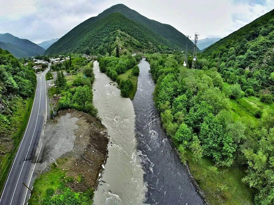 Aerial view of the Aragvi valley near Pasanauri