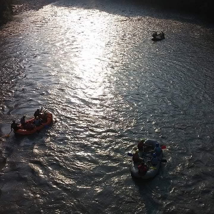 Yellow raft in the rapids on the Aragvi